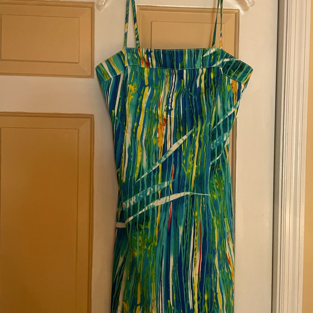 Alberto Makali spaghetti strap dress with Vibrant Blue and Green
